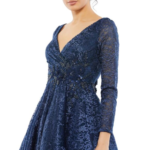 Mac Duggal Floral Waist Long Sleeve Dress Navy Size 6 NWT 112181 Elegant MOB - Picture 3 of 16